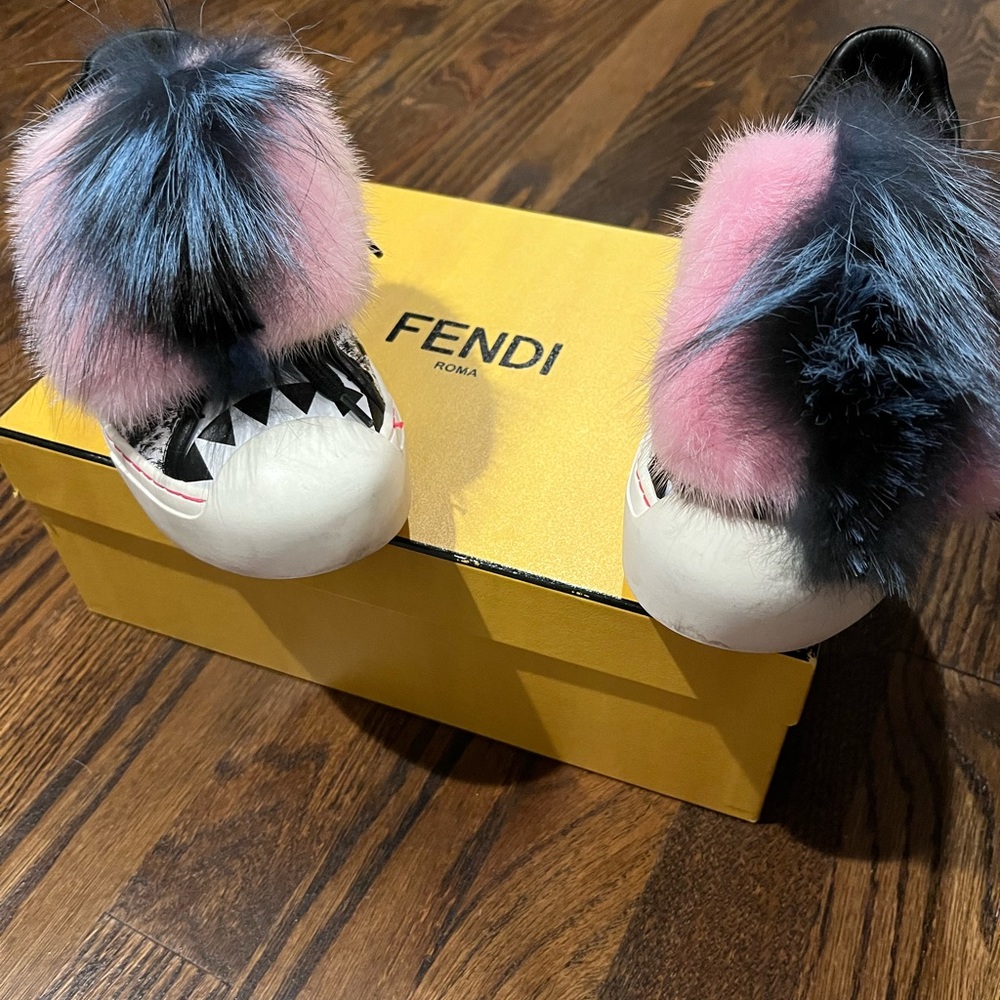 Fendi, fox fur sneakers. Patterned sized 36